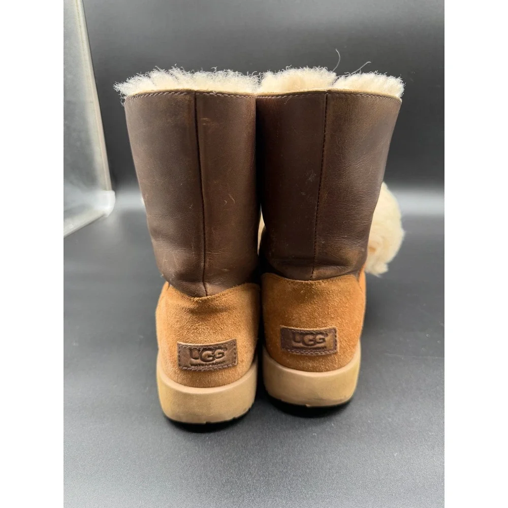 UGG Adirondack Boot III Fluff Waterproof Brown Leather Suede Pom‎ Pom Womens 9